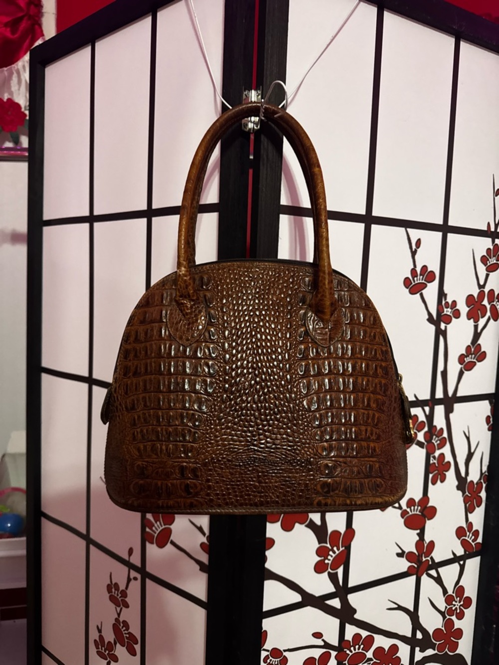 Brahmin Brown Croc-Embossed Dome Satchel